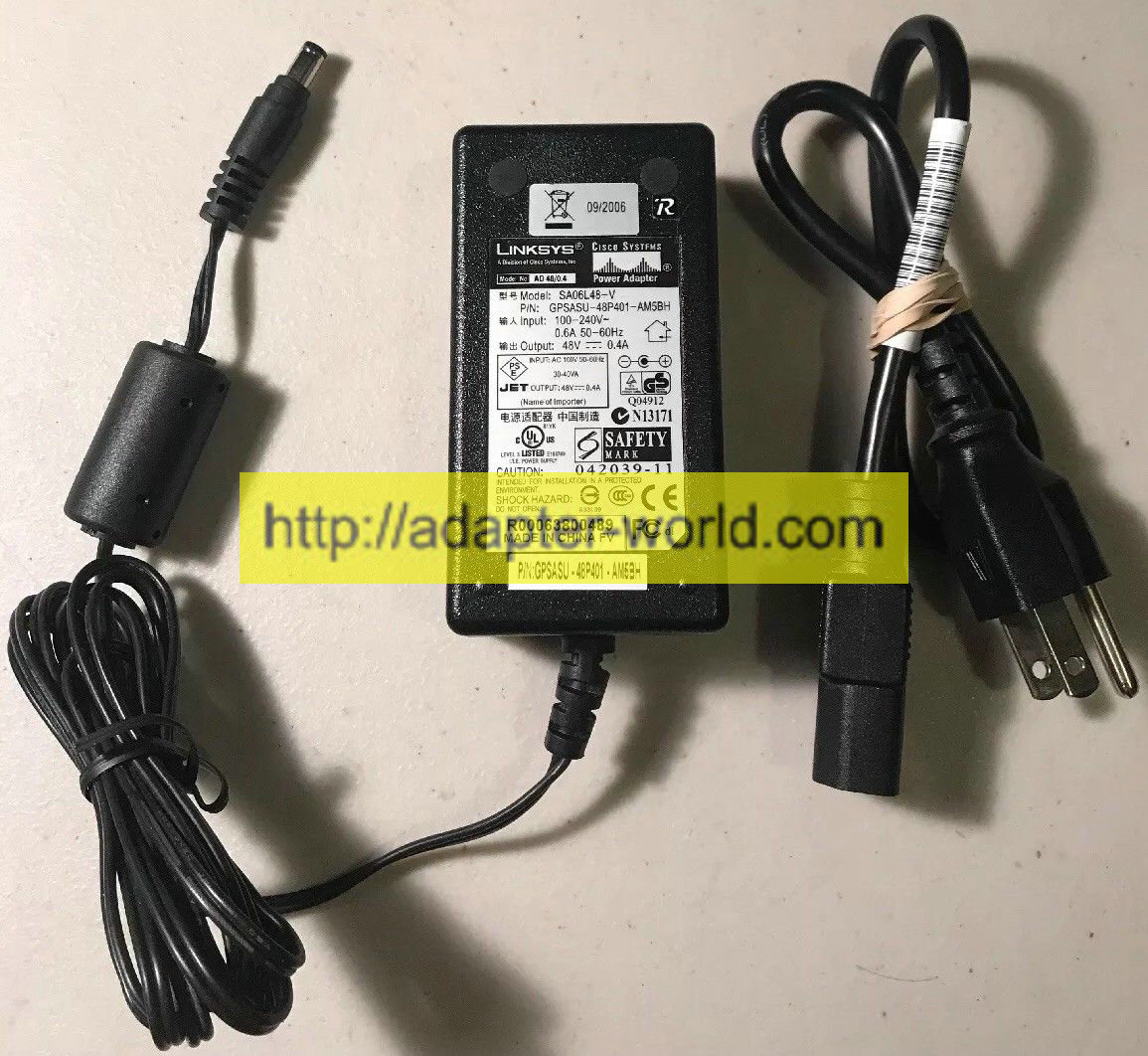 *100% Brand NEW* Linksys 48V 0.4A FOR SA06L48-V GPSASU-48P401-AM5BH AC Adapter Free shipping!